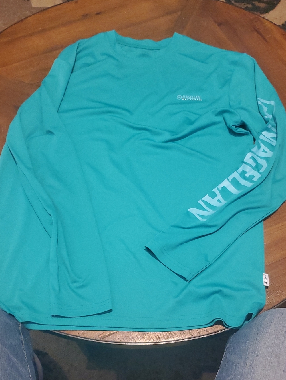 Magellan Outdoors Teal Long-Sleeve Performance Tee with Sleeve Script